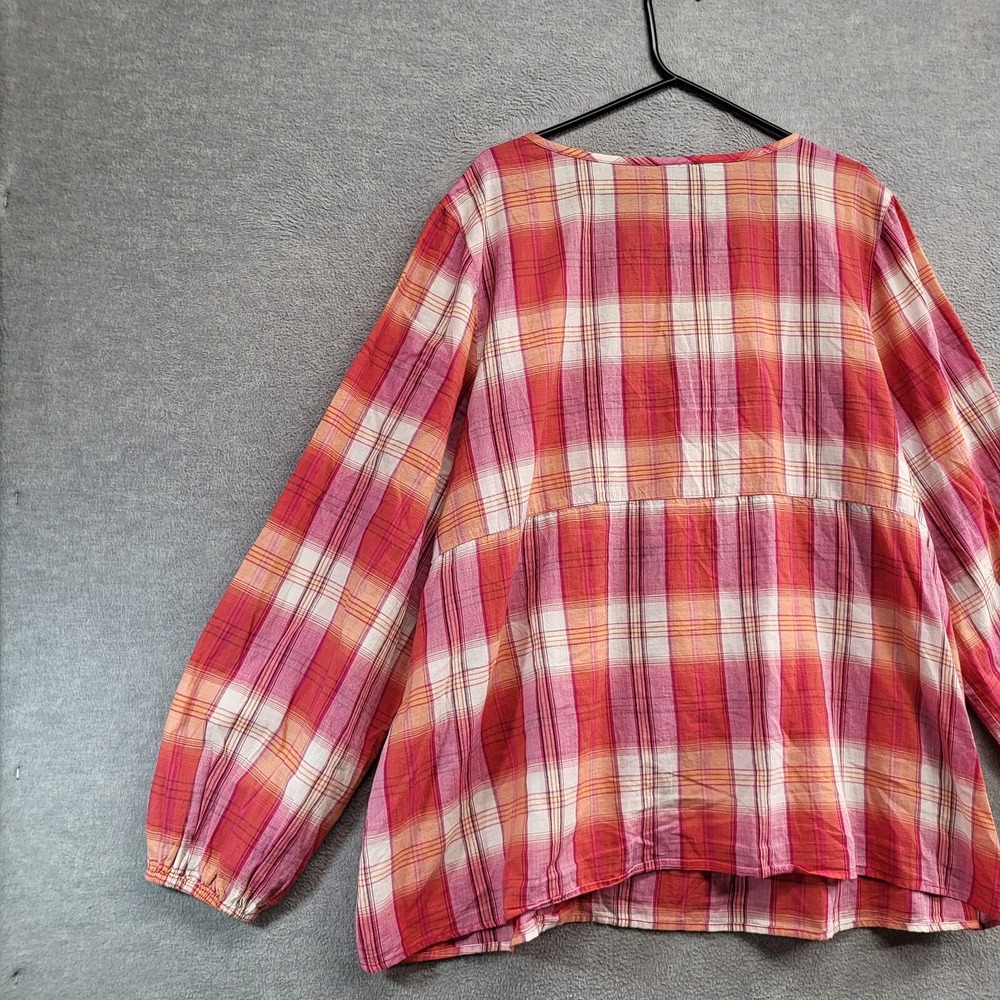 Lane Bryant Women‎ Top 26/28 Red Plaid Blouse Babydoll Smocked Long Sleeve - Picture 8 of 8